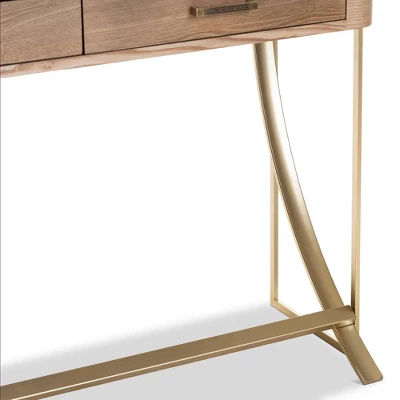 Lafoy Natural Finished Wood And Finished 2 Drawer Console Table Brown - Baxton Studio - Image 3