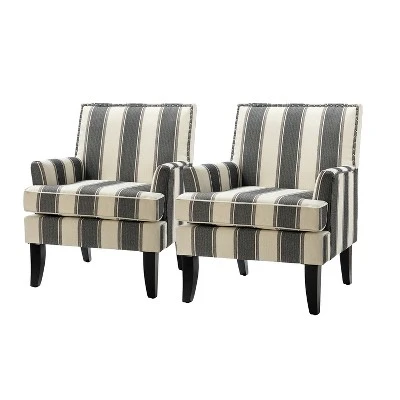 Set Of 2 Sara Upholstered Accent Arm Chair With Nail Head Trim | Karat Home-Stripe Red - Image 11