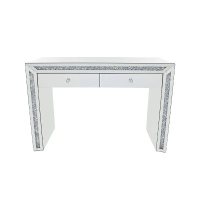 Glam Mirror And Glass Console Table Desk Silver - Olivia & May