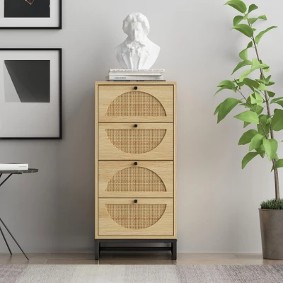 Arina Farmhouse Natural Rattan Vertical 4 With Deep Drawers Dresser-The Pop Maison - Image 2