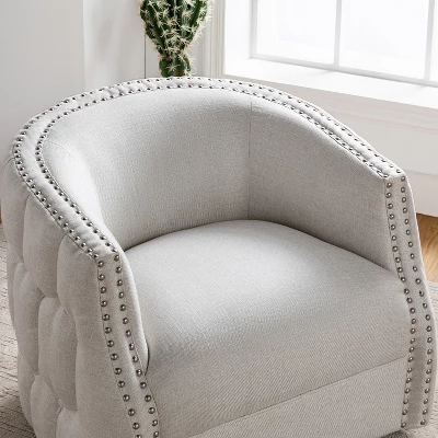 Jorge Curved And Ergonomic Design Barrel Chair With Decorative Nailhead Tirms Swivel Chair | ARTFUL LIVING DESIGN - Image 2