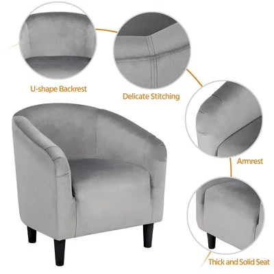 Yaheetech Velvet Club Accent Arm Chair Upholstered Barrel Chair - Image 4