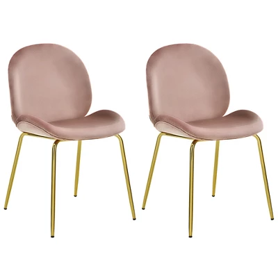 Costway Set Of 2 Velvet Accent Chairs Dining Side Chairs W/Gold Metal Legs Pink/Beige/Green/Grey - Image 13