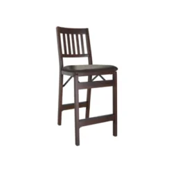 MECO Stakmore Premium Solid Wood Dining Table Folding Counter Stools Set With Fabric Padded Upholstered Seat, Espresso (2 Pack)
