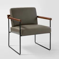 Elisa Modern Leather Accent Armchair With Metal Base And Special Arms | ARTFUL LIVING DESIGN