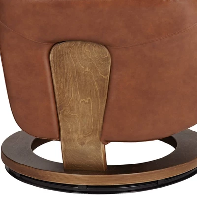 BenchMaster Brown Swivel Faux Leather Recliner Chair Modern Armchair Comfortable Manual Reclining Footrest Headrest For Bedroom - Image 6