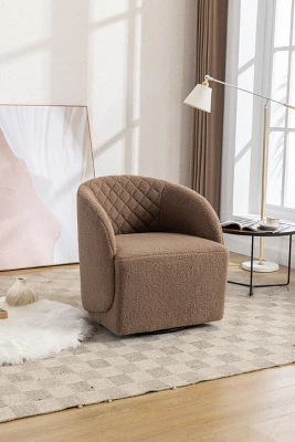 Doris 360° Swivel 21.06'' Seat Width Soft Touch Modern Teddy Upholstered Accent Armrest Barrel Chairs And Diamond Lattice Back-Maison Boucle - Image 9