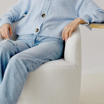 Bella Swivel Barrel Chair,2 Size Soft Touch Upholstered White Teddy Swivel Chair, Armrest 360° Swivel Nursery Chair-Maison Boucle - Image 5