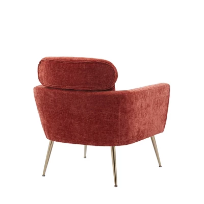 29.5" Modern Chenille Accent Armchair With Gold Metal Legs And Throw Pillow - ModernLuxe - Image 8