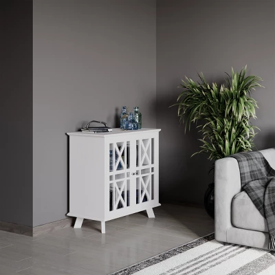 Buffet Cabinet With X-Pattern Doors β Entryway Table With Glass Display Cabinet For Kitchen, Bathroom Or Living Room Storage By Lavish Home (White) - Image 6