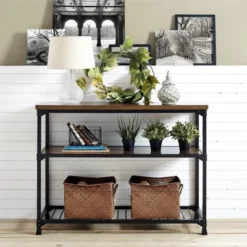 Glenda Multifunction Console Table Antique Oak/Black - Room & Joy