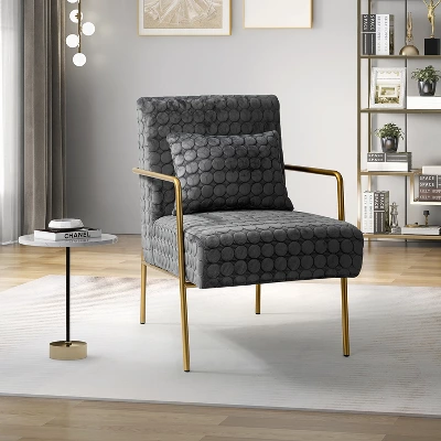 Javier Upholstered Armchair With Metal Legs And Lumbar Pillow For Living Room | ARTFUL LIVING DESIGN - Image 11