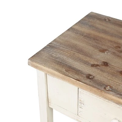 LuxenHome Distressed White And Wood 2-Drawer 1-Shelf Console Table And Entry Table - Image 13