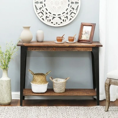 LuxenHome Dark Brown Wood And Black Metal 1-Shelf Console And Entry Table - Image 4