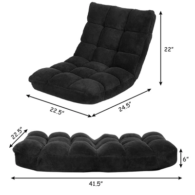 Costway Adjustable 14-Position Floor Chair Folding Lazy Gaming Sofa Chair Cushioned-Black