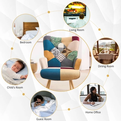 FERPIT Upholstered Wingback Accent Chair & Rocking Chair With Rubberwood Legs & Rockers - Image 4