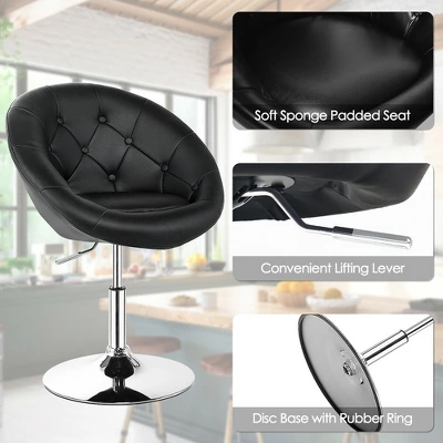 Costway 1PC Accent Chair Adjustable Modern Swivel Round Tufted Back PU Leather Black - Image 7