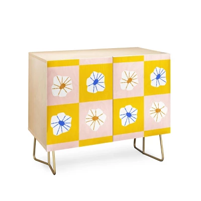 Maritza Lisa White Checkered Flowers Credenza - Deny Designs - Image 2