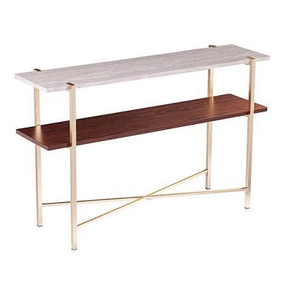 Amelia Faux Marble Console Table With Storage Brass - Aiden Lane - Image 2
