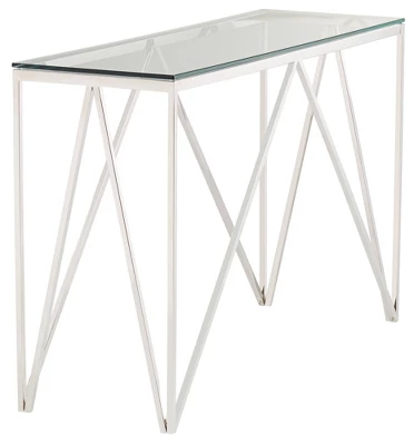 55 Downing Street Modern Chrome Stainless Steel Rectangular Console Table 47 1/4" X 15 3/4" Silver Glass Tabletop For Living Room Bedroom Bedside Home - Image 3