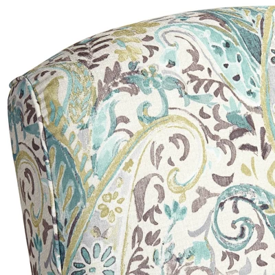 Elm Lane Ethel Skye Blue Paisley Patterned Recliner Chair Modern Armchair Comfortable Push Manual Reclining Footrest For Bedroom Living Room Reading - Image 3