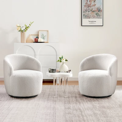 Set Of 2 Fannie 25.60'' Wide Small Size Boucle Upholstered 360° Swivel Barrel Chair-The Pop Maison - Image 10