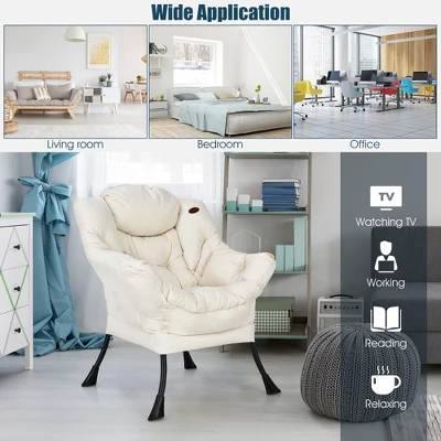 Costway Modern Polyester Fabric Lazy Chair Single Sofa Chair W/ Side Pocket NavyBeigeGrey - Image 4