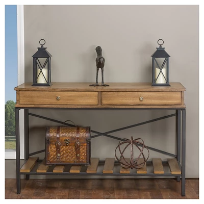 Newcastle Wood And Metal Console Table Criss-Cross - Baxton Studio - Image 3
