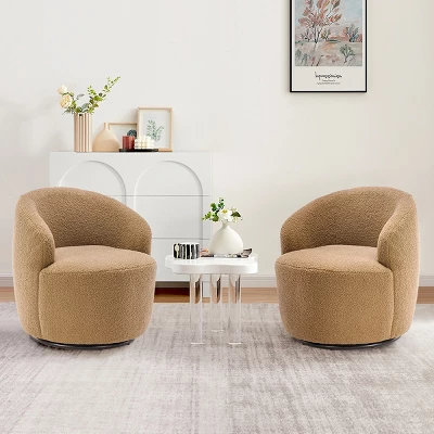 Set Of 2 Fannie 25.60'' Wide Small Size Boucle Upholstered 360° Swivel Barrel Chair-The Pop Maison - Image 15