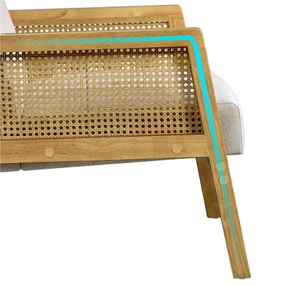 Yaheetech Fabric Upholstered Accent Chair With Rattan Armrest And Wood Legs, Beige - Image 6