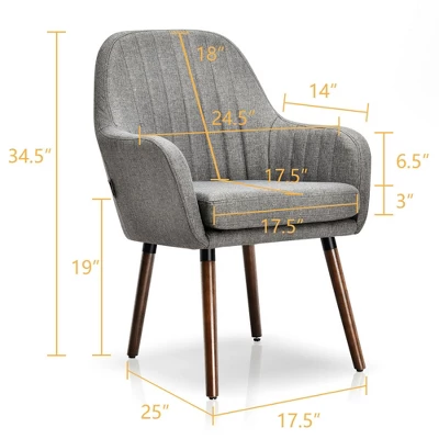 Costway Set Of 2 Accent Chairs Fabric Upholstered Armchairs W/Wooden Legs Beige/Gray - Image 2