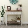 LuxenHome Distressed White And Wood 2-Drawer 1-Shelf Console Table And Entry Table