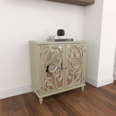 Glam Mirrored And Patterned Wood Cabinet Beige - Olivia & May - Image 5
