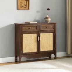 Theobald 36" Tall 2 - Door Accent Storage Cabinet With Two Drawers| KARAT HOME