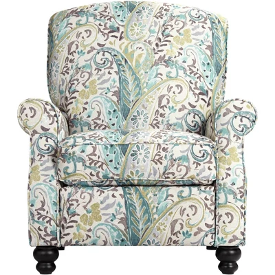 Elm Lane Ethel Skye Blue Paisley Patterned Recliner Chair Modern Armchair Comfortable Push Manual Reclining Footrest For Bedroom Living Room Reading - Image 8