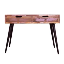 43" 2 Drawer Reclaimed Wood Console Table With Angled Legs And Pastel Accent Brown/Black - The Urban Port