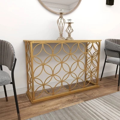 Rectangular Traditional Modern Metal Console Table Gold - Olivia & May - Image 6