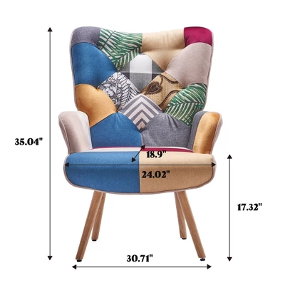 FERPIT Upholstered Wingback Accent Chair & Rocking Chair With Rubberwood Legs & Rockers - Image 5