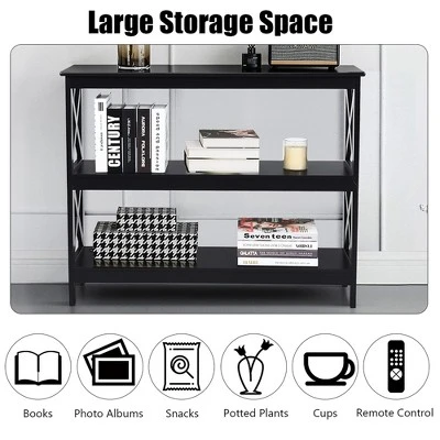 Costway 3-Tier Console Table X-Design Bookshelf Sofa Side Accent Table W/Shelf EspressoBlack - Image 7