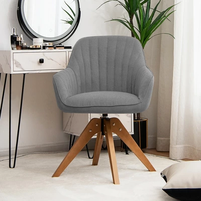 Costway Modern 360 Degree Swivel Accent Chair W/ Linen Fabric & High-density Sponge Yellow/Brown/White/Grey/Red - Image 2