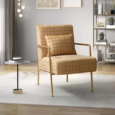 Javier Upholstered Armchair With Metal Legs And Lumbar Pillow For Living Room | ARTFUL LIVING DESIGN - Image 14