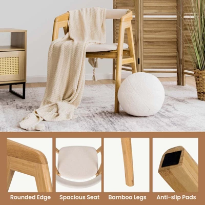 Costway Set Of 2 Bamboo Accent Chairs Leisure Chairs Armchairs W/ Seat Cushion - Image 8