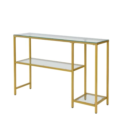 Rayna Console Table With Shelves Gold - Carolina Chair & Table - Image 2
