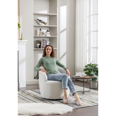 Fannie 25.60'' Wide Small Size Boucle Upholstered 360° Swivel Barrel Chair-The Pop Maison - Image 12