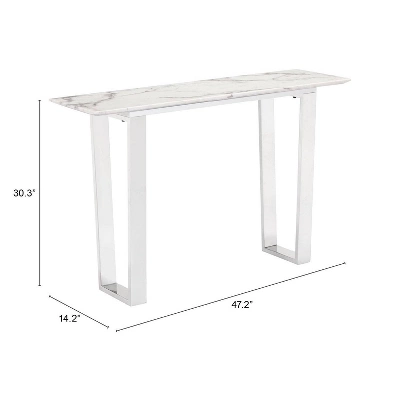 Modern Rectangular Faux Marble Console Table - Stone, Brushed Stainless Steel - Zm Home - Image 8