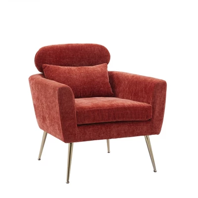 29.5" Modern Chenille Accent Armchair With Gold Metal Legs And Throw Pillow - ModernLuxe - Image 6