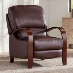 Elm Lane Cooper Cantina Burgundy Faux Leather Recliner Chair Modern Armchair Comfortable Push Manual Reclining Footrest For Bedroom Living Room Home
