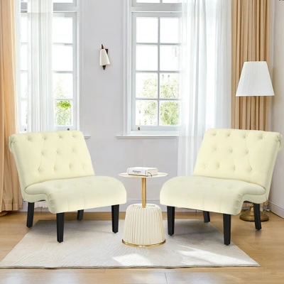 Costway Set Of 2 Armless Accent Chair Upholstered Tufted Lounge Chair - Image 2