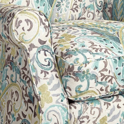 Elm Lane Ethel Skye Blue Paisley Patterned Recliner Chair Modern Armchair Comfortable Push Manual Reclining Footrest For Bedroom Living Room Reading - Image 2