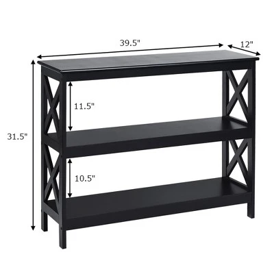 Costway 3-Tier Console Table X-Design Bookshelf Sofa Side Accent Table W/Shelf EspressoBlack - Image 4